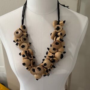Wooden Beaded Necklace with Black Accents
